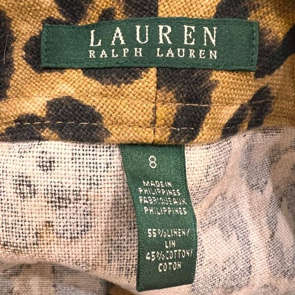 Cheetah Print Linen Cotton Button Front Pencil Skirt Sz 8 Lauren Ralph Lauren - Picture 5 of 5